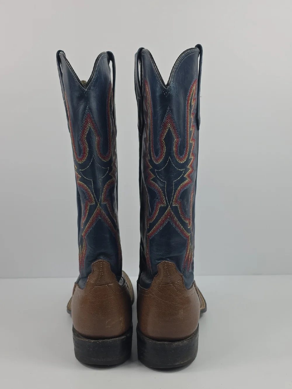 Vintage Rios Of Mercedes Bleu And Brown Leather Cowboy Boots Size 8